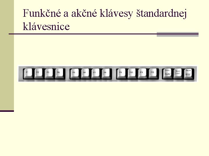 Funkčné a akčné klávesy štandardnej klávesnice 