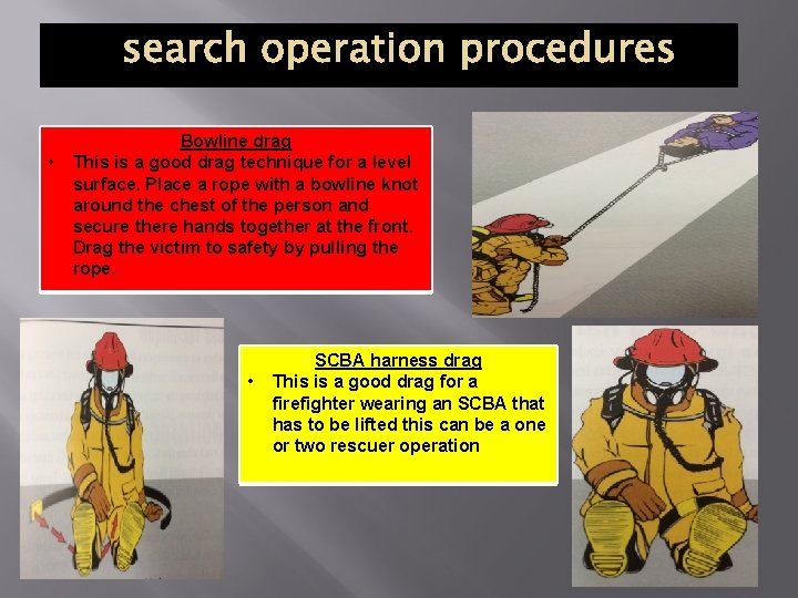 SEARCH OPERATION PROCEDURES • Bowline drag This is a good drag technique for a