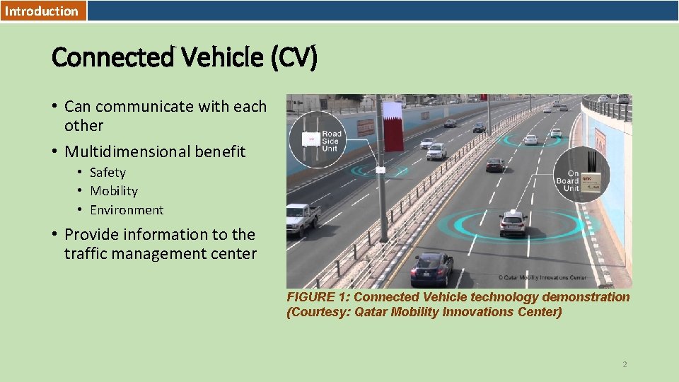 Introduction Connected Vehicle (CV) • Can communicate with each other • Multidimensional benefit •