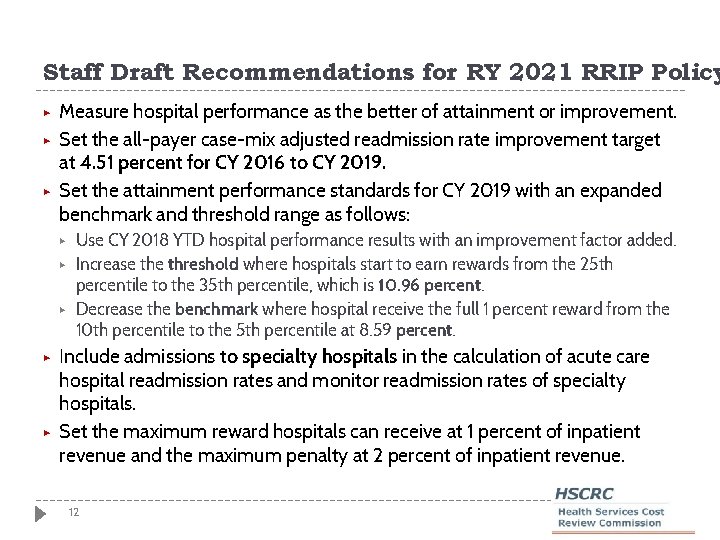 Staff Draft Recommendations for RY 2021 RRIP Policy ▶ ▶ ▶ Measure hospital performance