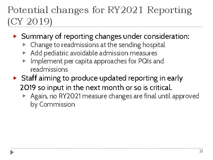 Potential changes for RY 2021 Reporting (CY 2019) ▶ Summary of reporting changes under