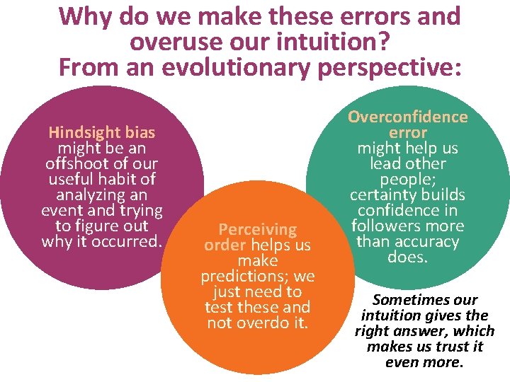 Why do we make these errors and overuse our intuition? From an evolutionary perspective: