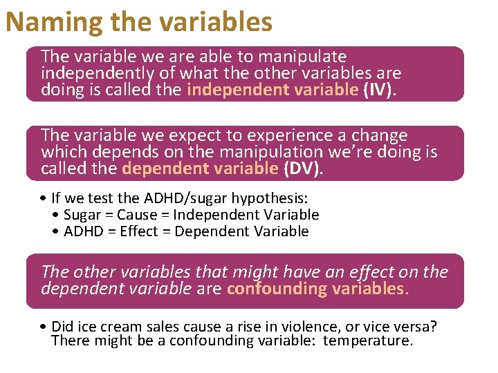 Naming the variables The variable we are able to manipulate independently of what the