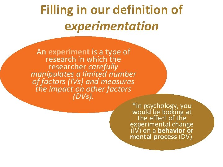 Filling in our definition of experimentation An experiment is a type of research in
