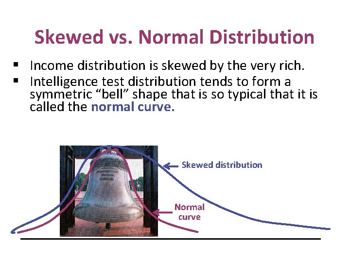 Skewed vs. Normal Distribution § Income distribution is skewed by the very rich. §