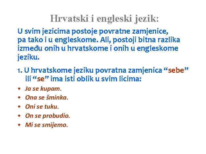 Hrvatski i engleski jezik: U svim jezicima postoje povratne zamjenice, pa tako i u