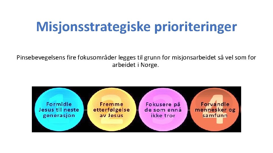 Misjonsstrategiske prioriteringer Pinsebevegelsens fire fokusområder legges til grunn for misjonsarbeidet så vel som for