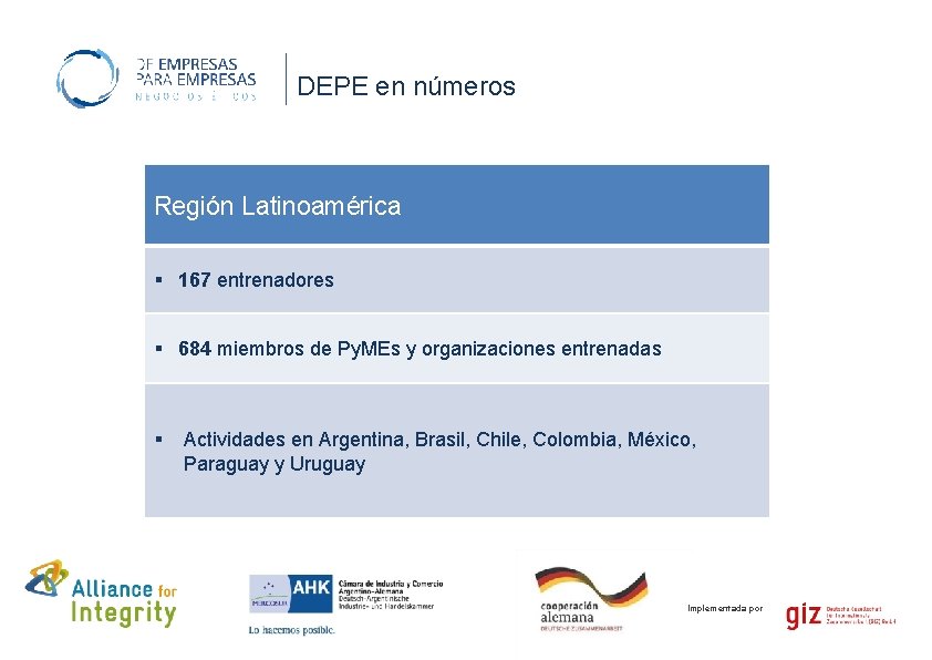 DEPE en números Región Latinoamérica § 167 entrenadores § 684 miembros de Py. MEs