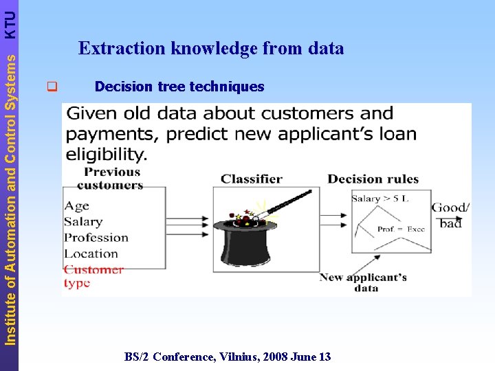 KTU Institute of Automation and Control Systems Extraction knowledge from data q Decision tree