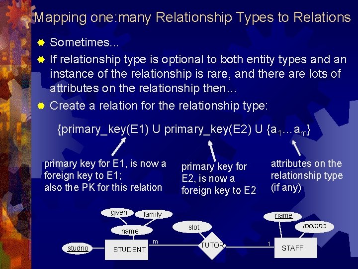 Mapping one: many Relationship Types to Relations Sometimes. . . ® If relationship type Mapping one: many Relationship Types to Relations Sometimes. . . ® If relationship type
