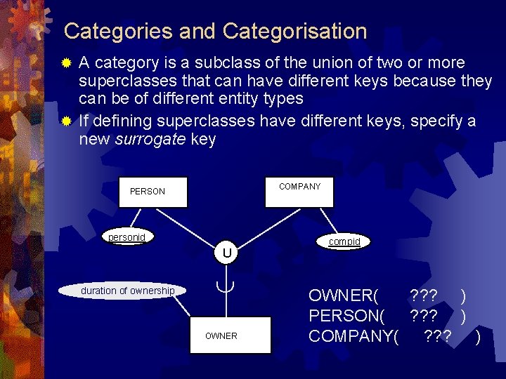 Categories and Categorisation A category is a subclass of the union of two or Categories and Categorisation A category is a subclass of the union of two or