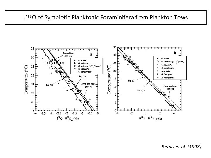 d 18 O of Symbiotic Planktonic Foraminifera from Plankton Tows Bemis et al. (1998)