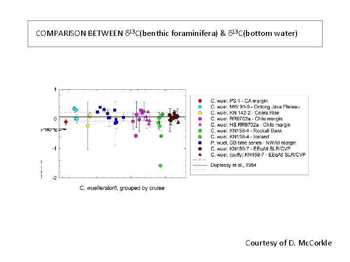 COMPARISON BETWEEN d 13 C(benthic foraminifera) & d 13 C(bottom water) Courtesy of D.