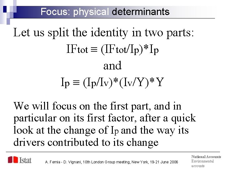 Focus: physical determinants Let us split the identity in two parts: IFtot (IFtot/Ip)*Ip and