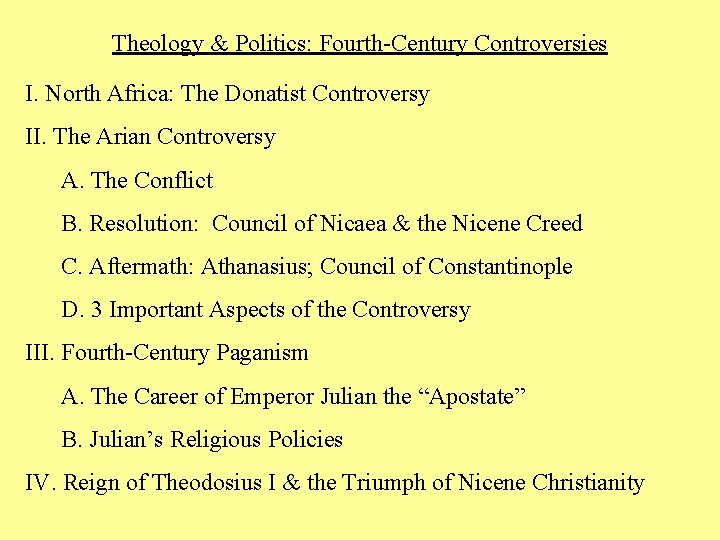 Theology & Politics: Fourth-Century Controversies I. North Africa: The Donatist Controversy II. The Arian