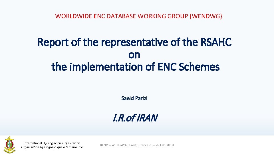 WORLDWIDE ENC DATABASE WORKING GROUP (WENDWG) Report of the representative of the RSAHC on