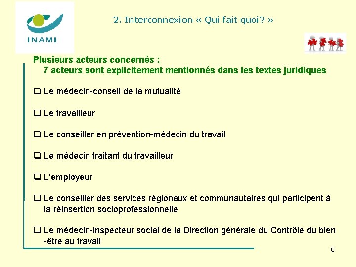 2. Interconnexion « Qui fait quoi? » Plusieurs acteurs concernés : 7 acteurs sont