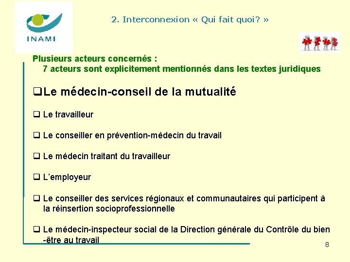 2. Interconnexion « Qui fait quoi? » Plusieurs acteurs concernés : 7 acteurs sont