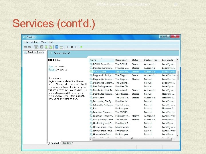 MCSE Guide to Microsoft Windows 7 Services (cont'd. ) 39 