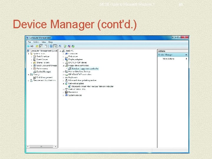 MCSE Guide to Microsoft Windows 7 Device Manager (cont'd. ) 46 