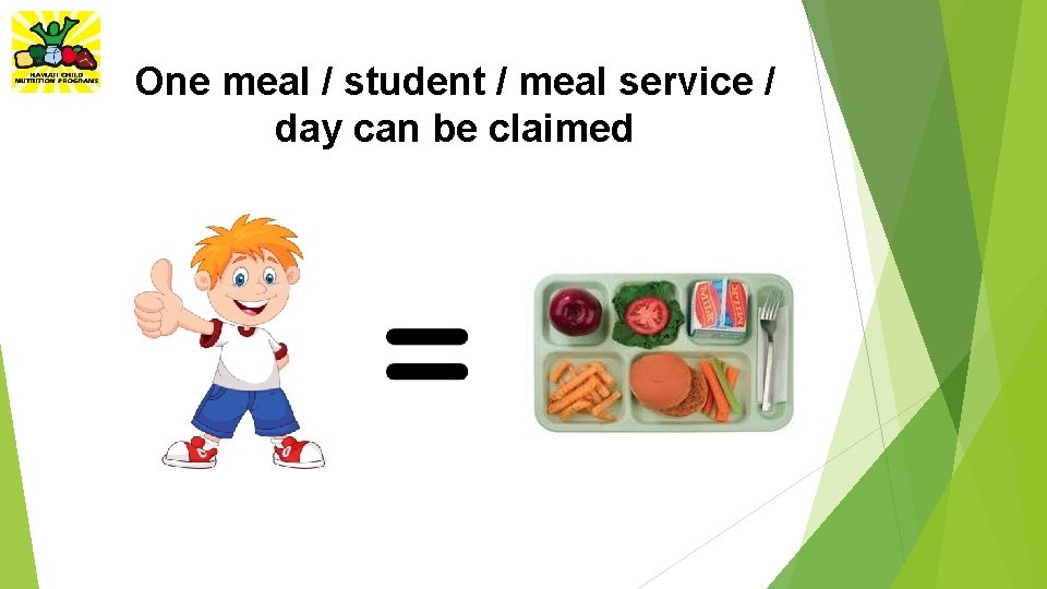 One meal / student / meal service / day can be claimed 