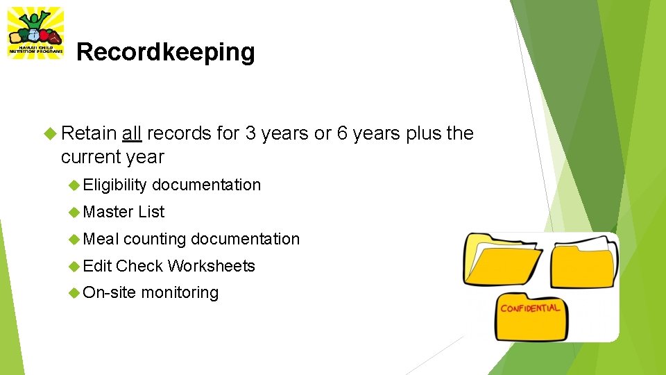 Recordkeeping Retain all records for 3 years or 6 years plus the current year