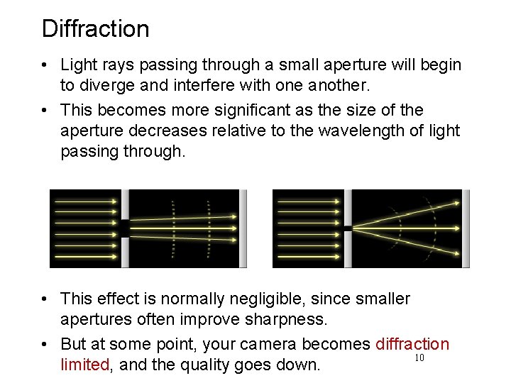 Diffraction • Light rays passing through a small aperture will begin to diverge and