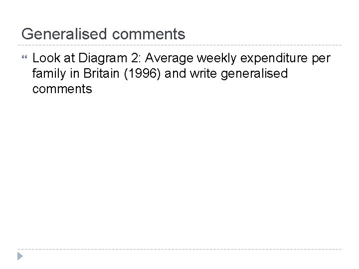 Generalised comments Look at Diagram 2: Average weekly expenditure per family in Britain (1996)