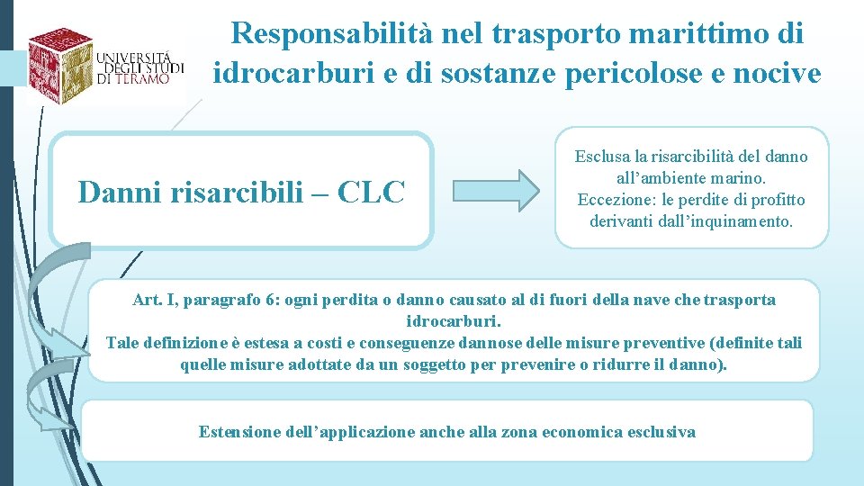 Responsabilità nel trasporto marittimo di idrocarburi e di sostanze pericolose e nocive Danni risarcibili