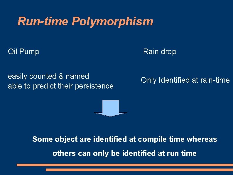 Run-time Polymorphism Oil Pump Rain drop easily counted & named able to predict their
