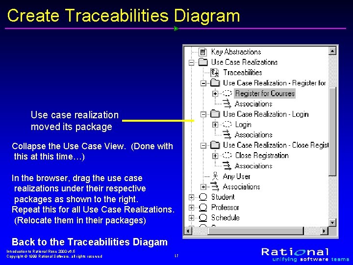 Create Traceabilities Diagram Use case realization moved its package Collapse the Use Case View.