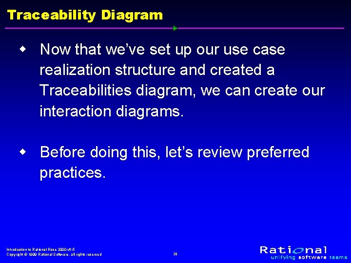 Traceability Diagram w Now that we’ve set up our use case realization structure and