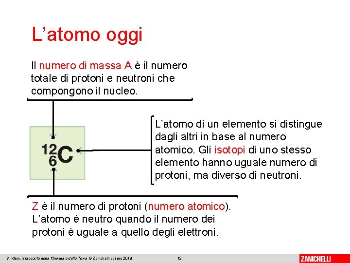 L’atomo oggi Il numero di massa A è il numero totale di protoni e