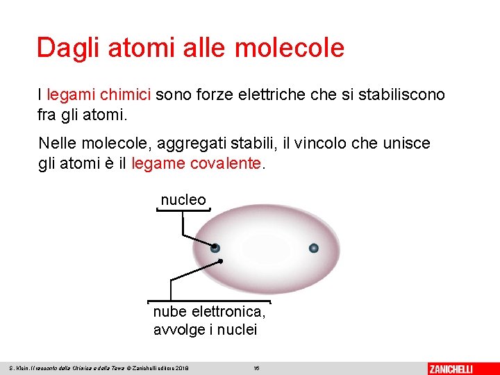 Dagli atomi alle molecole I legami chimici sono forze elettriche si stabiliscono fra gli