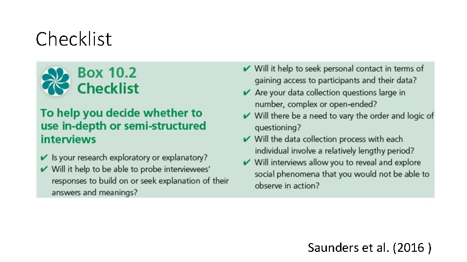 Checklist Saunders et al. (2016 ) 