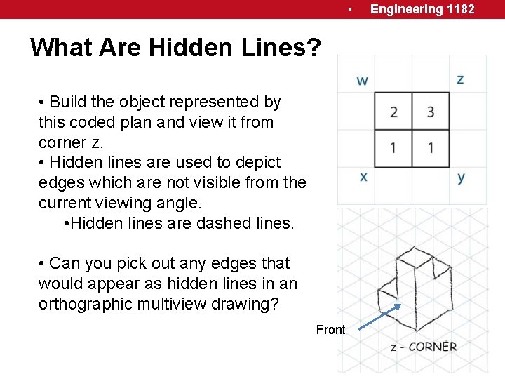  • What Are Hidden Lines? • Build the object represented by this coded