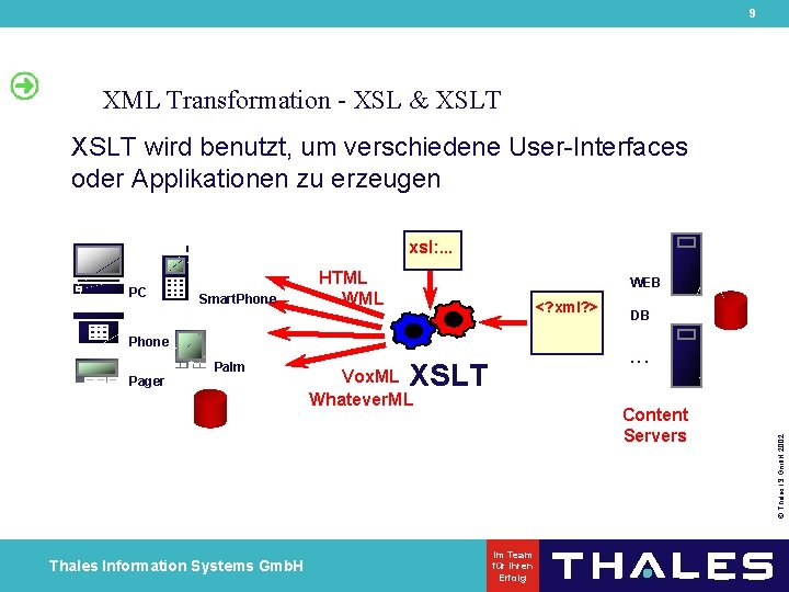 9 XML Transformation - XSL & XSLT wird benutzt, um verschiedene User-Interfaces oder Applikationen