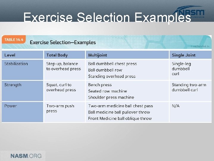 Exercise Selection Examples 