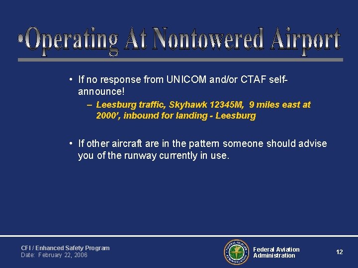 Orlando Flight Standards District Office Operating At NonTowered
