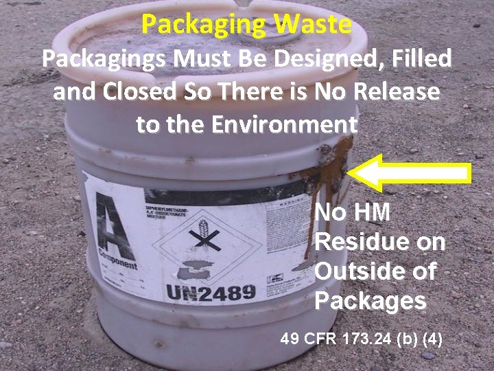 Packaging Waste Packagings Must Be Designed, Filled and Closed So There is No Release Packaging Waste Packagings Must Be Designed, Filled and Closed So There is No Release