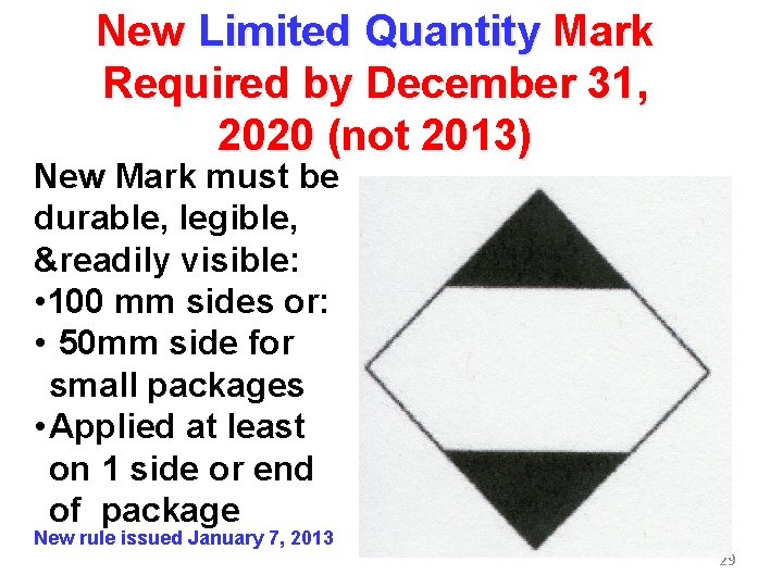 New Limited Quantity Mark Required by December 31, 2020 (not 2013) New Mark must New Limited Quantity Mark Required by December 31, 2020 (not 2013) New Mark must