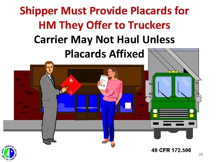 Shipper Must Provide Placards for HM They Offer to Truckers Carrier May Not Haul Shipper Must Provide Placards for HM They Offer to Truckers Carrier May Not Haul