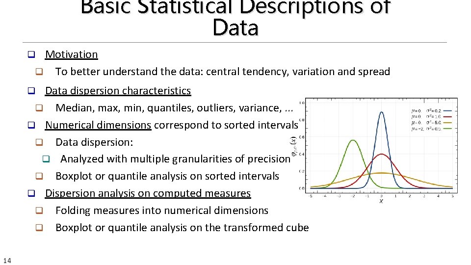 Basic Statistical Descriptions of Data Motivation q To better understand the data: central tendency,