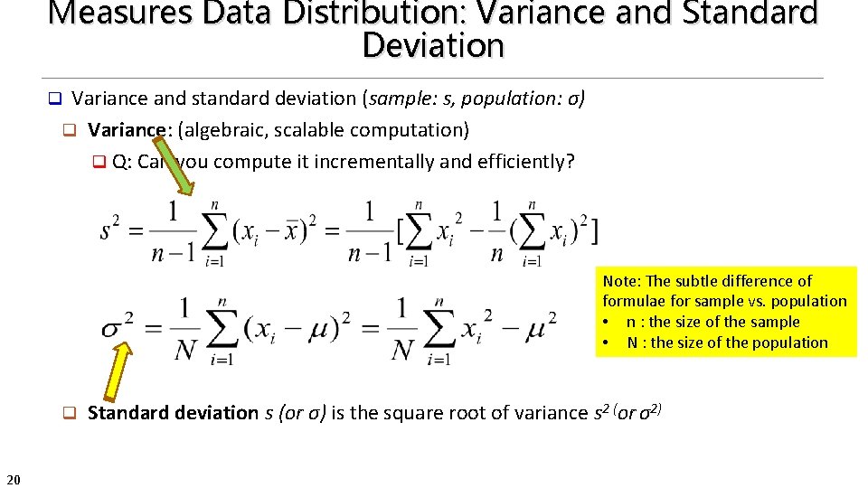 Measures Data Distribution: Variance and Standard Deviation Variance and standard deviation (sample: s, population: