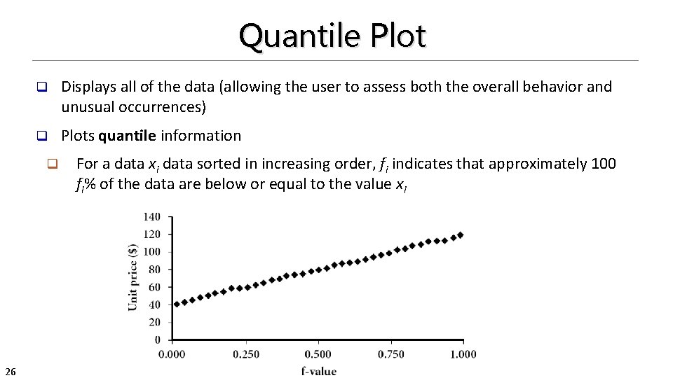Quantile Plot q Displays all of the data (allowing the user to assess both