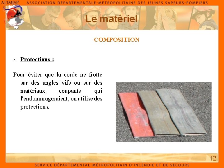 Le matériel COMPOSITION - Protections : Pour éviter que la corde ne frotte sur