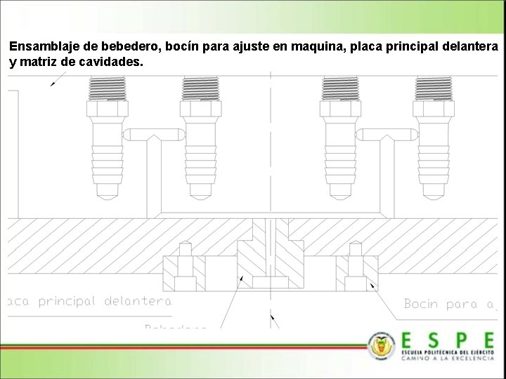 Ensamblaje de bebedero, bocín para ajuste en maquina, placa principal delantera y matriz de