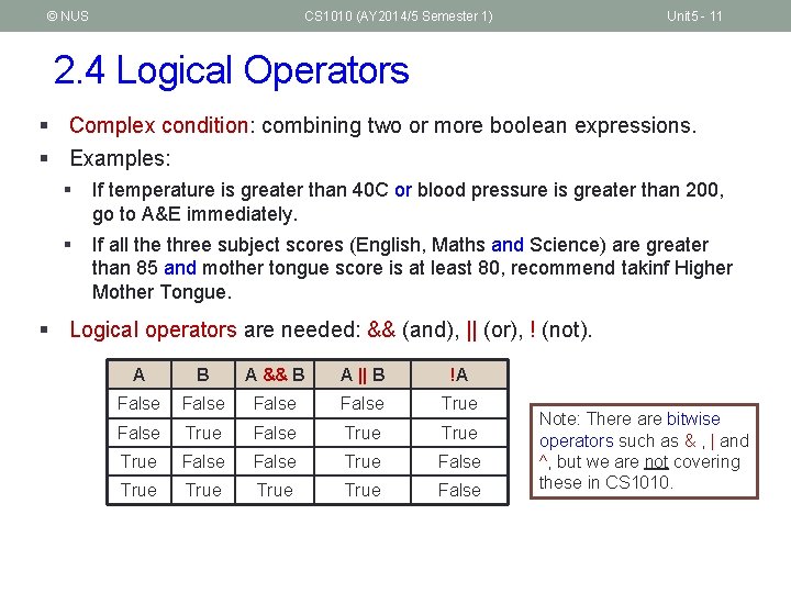 © NUS CS 1010 (AY 2014/5 Semester 1) Unit 5 - 11 2. 4