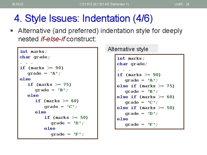 © NUS CS 1010 (AY 2014/5 Semester 1) Unit 5 - 24 4. Style