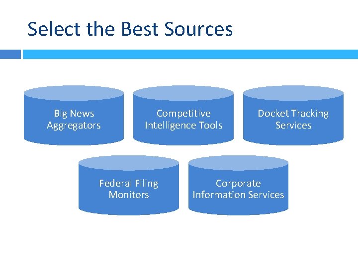 Select the Best Sources Big News Aggregators Competitive Intelligence Tools Federal Filing Monitors Docket Select the Best Sources Big News Aggregators Competitive Intelligence Tools Federal Filing Monitors Docket